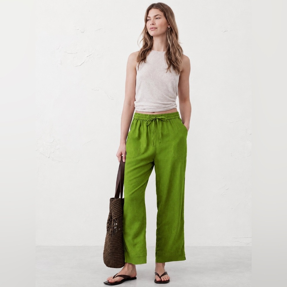 NWT! Banana Republic Green Straight Linen-Blend Pull-On Pant - XL 🖤 #706619